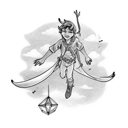 peter pan flying with the lost children tattoo design idea