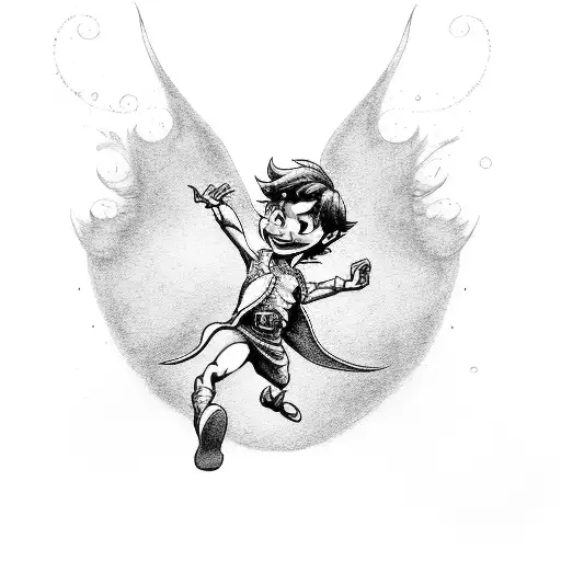peter pan flying with the lost children tattoo design idea
