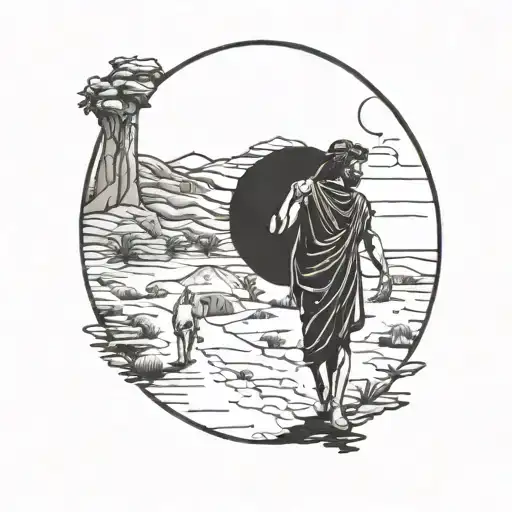 Marcus Aurelius walking through the dessert with his slave reminding him "you are just a man" this being implicited  tattoo design idea