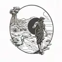 Marcus Aurelius walking through the dessert with his slave reminding him "you are just a man" this being implicited  tattoo design idea