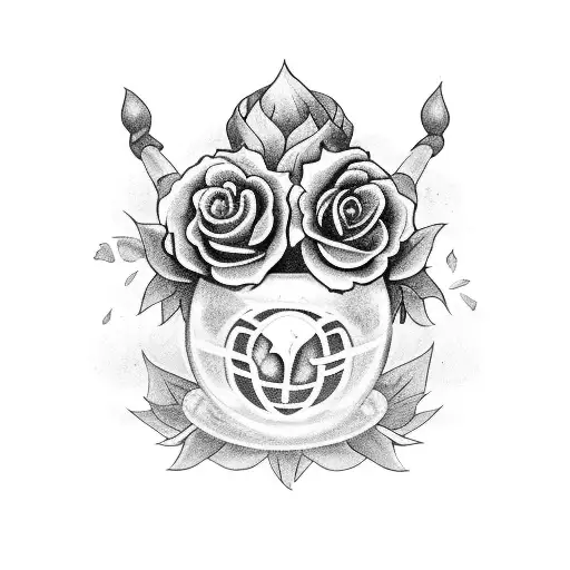 A black-grey tattoo of a witch's cauldron filled with enchanting flowers, representing the client's passion for witchcraft and the occult tattoo design idea