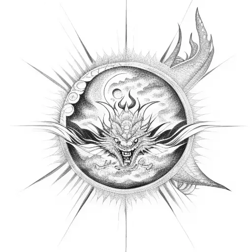 dragon with the sun and the moon tattoo design idea