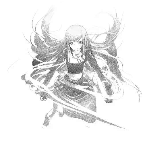 Anime character in a dynamic action pose tattoo design idea