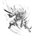 Anime character in a dynamic action pose tattoo design idea