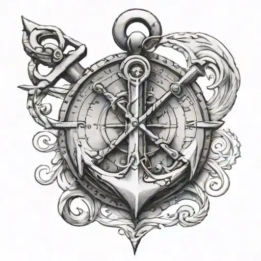 An anchor tattoo with a watch dial embedded in the center, symbolizing the seaman's dedication to both timekeeping and the sea tattoo design idea