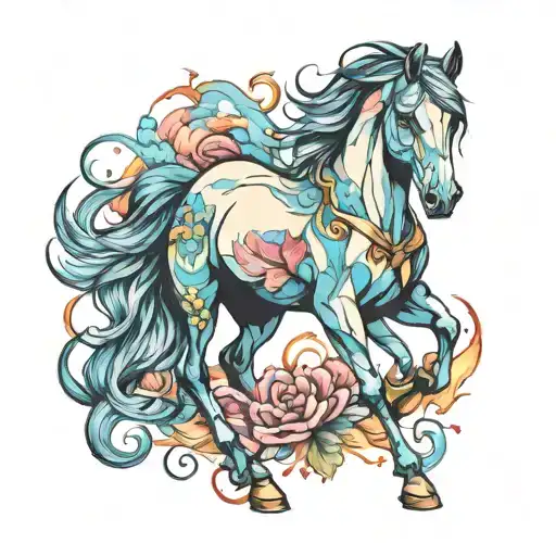 colorful watercolor horse tattoo design idea