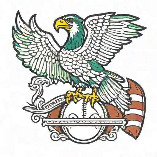 A traditional style tattoo of a Seahawk perched on a football, with the team's colors incorporated in the design tattoo design idea