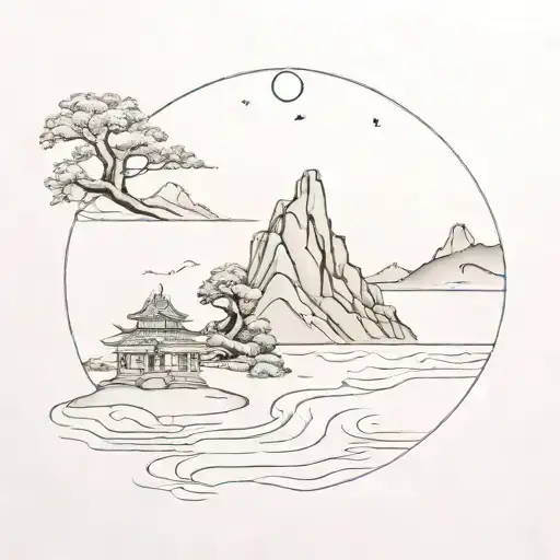 calm taiwanese river tattoo design idea