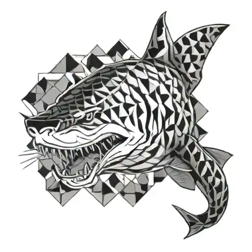 tiger shark and geometric background shoulder tattoo tattoo design idea