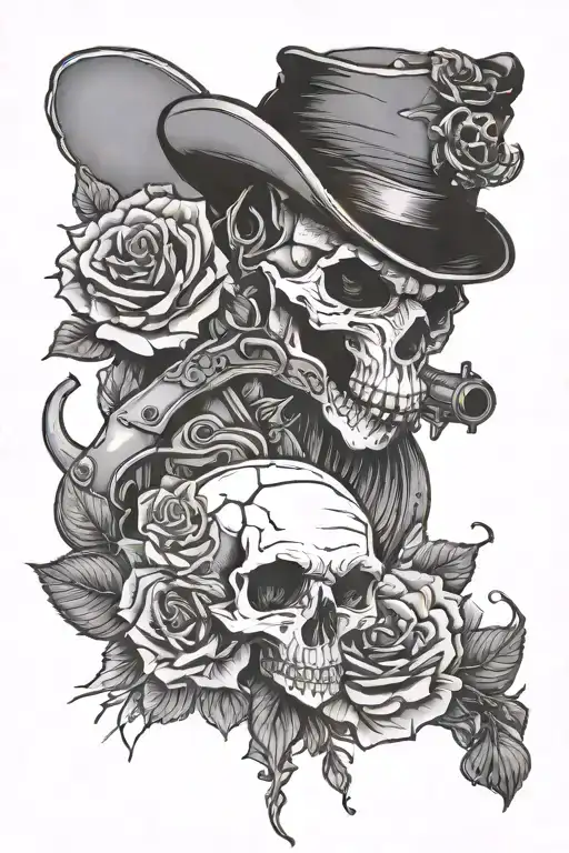 rose. cat. mouse. gun. skull.  no people tattoo design idea