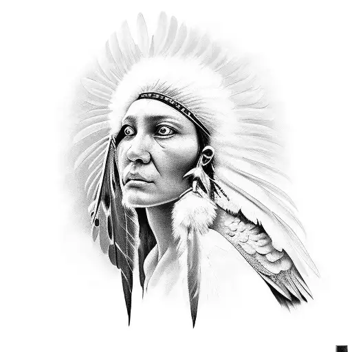 white dove, sun, native american face tattoo design idea