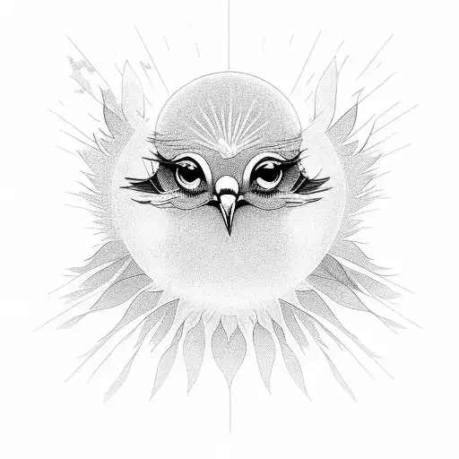 bird dove, with the sun in the background and a beautiful face in-between  tattoo design idea