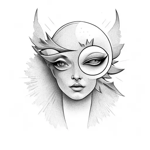 Dove with the sun in the background and a beautiful face in-between  tattoo design idea