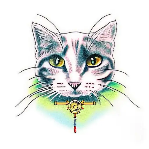 small size tattoo cat holding a gun tattoo design idea