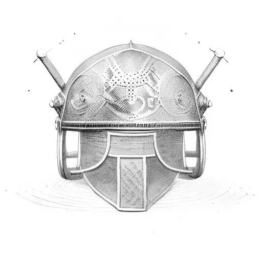 roman helmet with the number 5 behind it tattoo design idea