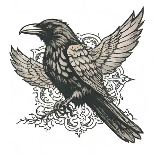 flying raven nordic  tattoo design idea