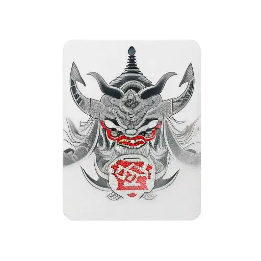 Oni mask with playing cards tattoo design idea