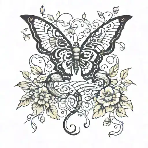 vines and butterflies and snake and chicken tattoo design idea
