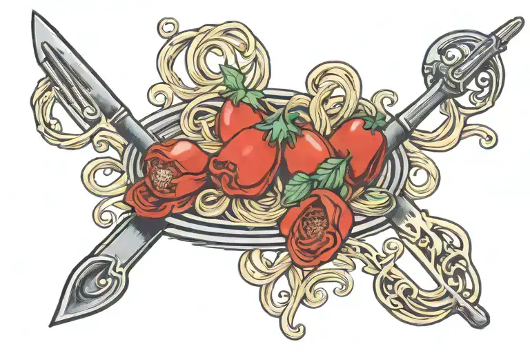 claving fork in pasta tattoo design idea