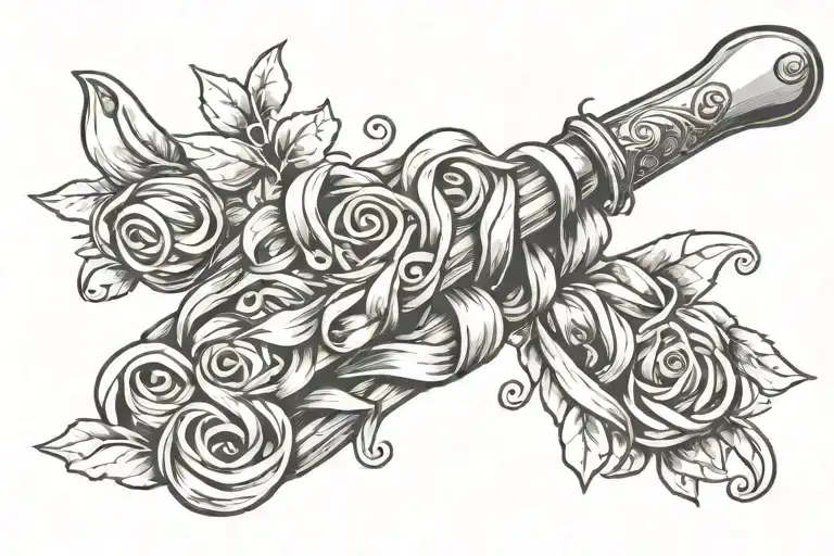 carving fork wraped in pasta   tattoo design idea