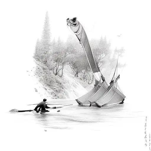 water with fishermen, women with 4 children tattoo design idea