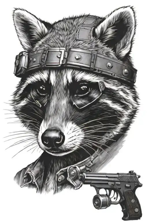 raccoon with gun tattoo design idea