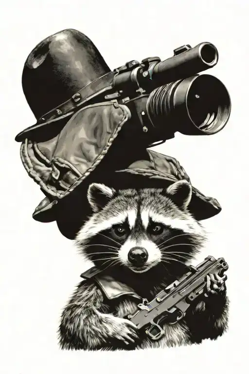 raccoon with gun tattoo design idea