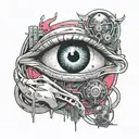 ghost, spirits, anime cyberpunk girl,evil eye,illusion  tattoo design idea