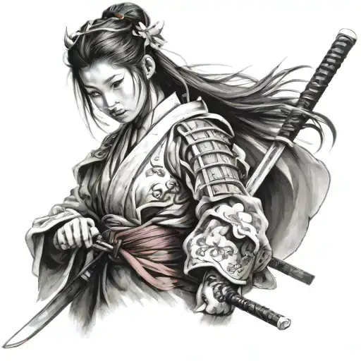 samurai girl with katana tattoo design idea