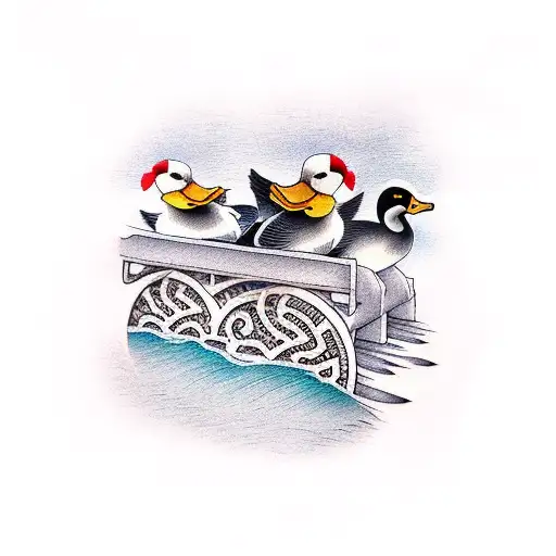 ducks on a bridge tattoo design idea