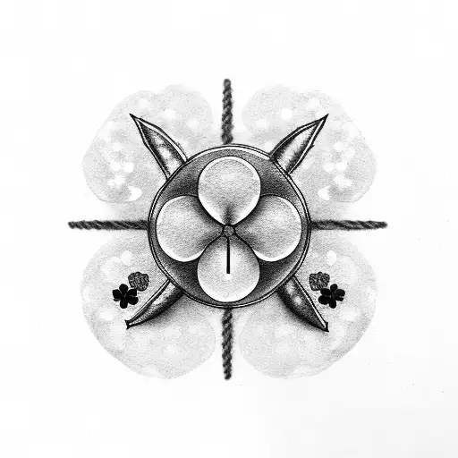 bell with 4 leaf clover tattoo design idea