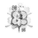 bell with 4 leaf clover tattoo design idea