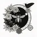 crescent moon, metatron cube, cicada, flower of life tattoo design idea