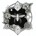 crescent moon, metatron cube, cicada, flower of life tattoo design idea