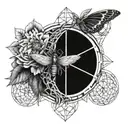 crescent moon, metatron cube, cicada, flower of life tattoo design idea