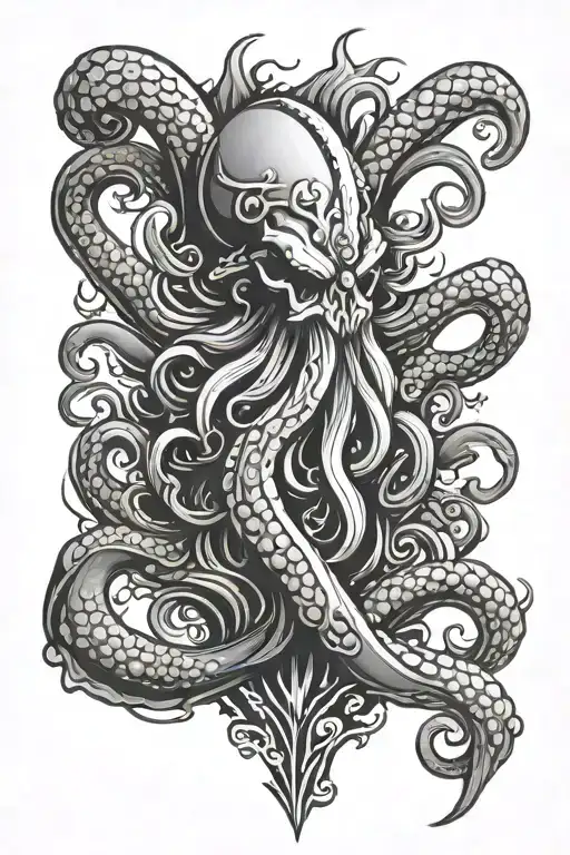 Poseidon, octopus, trident, wave tattoo design idea