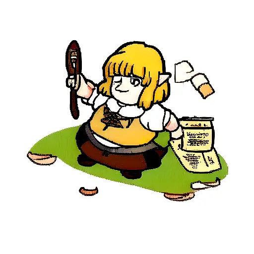 A hobbit holding a quill pen and parchment tattoo design idea