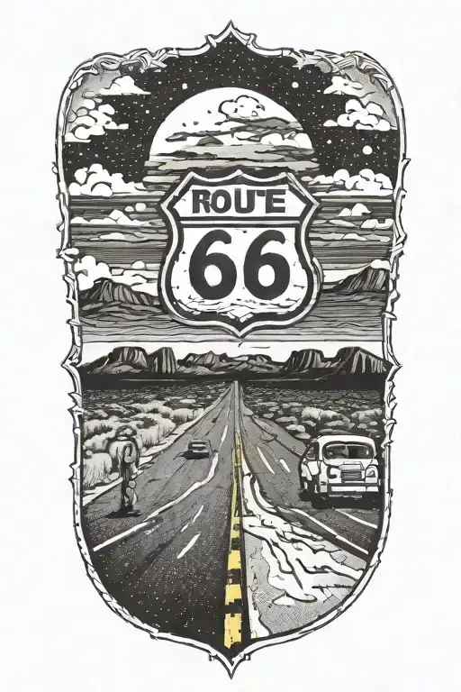 route 66 road trip tattoo design idea