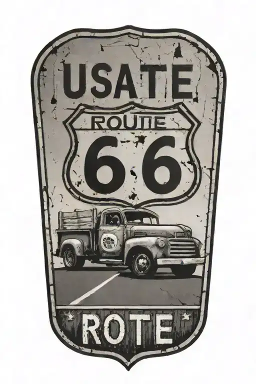 USA Route 66 sign with a truck and a road tattoo design idea