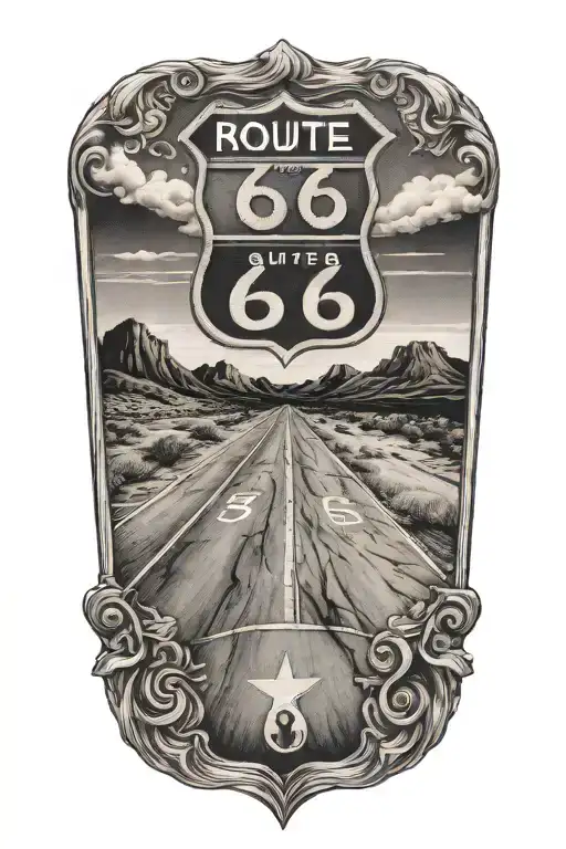 Route 66 road leading tattoo design idea