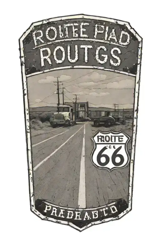 Route 66 sign road leading truck parked outside tattoo design idea