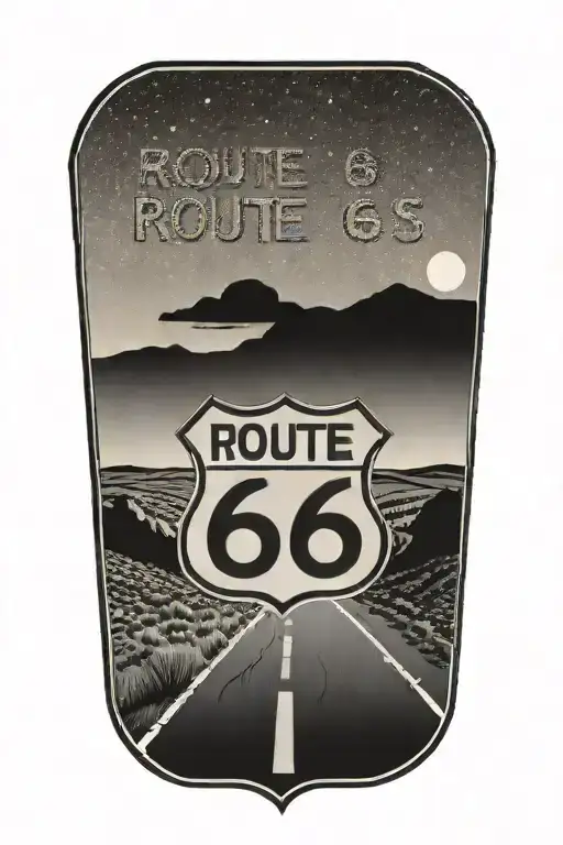 Route 66 sign with truck and road in distance  tattoo design idea