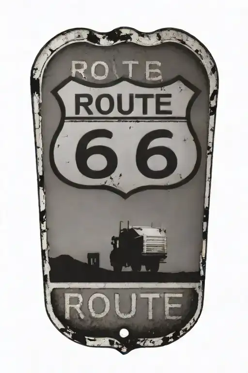 Route 66 sign road leading truck parked outside tattoo design idea