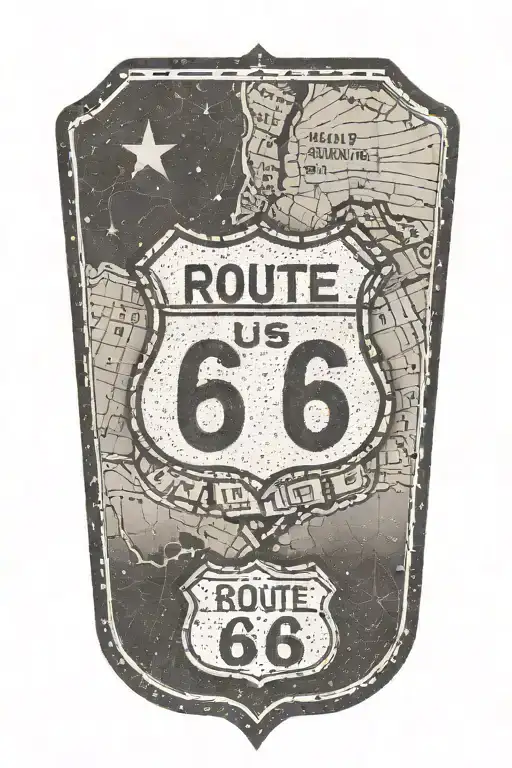 USA Route 66 sign with road trip map tattoo design idea