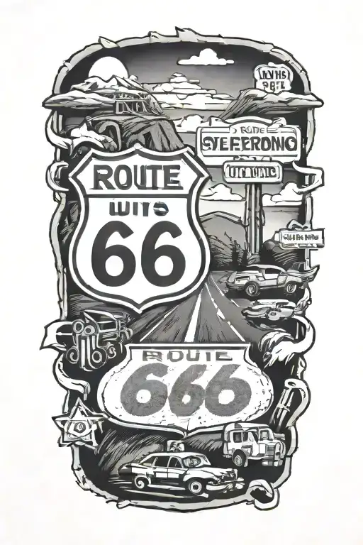 route 66 road trip tattoo design idea