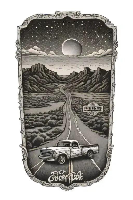Route 66 road leading ford truck   tattoo design idea