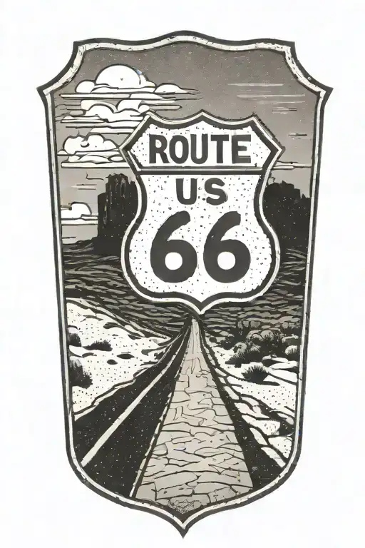 Route 66 sign with truck and road leading towards tattoo design idea