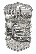 Route 66 road leading regular truck parked in front view tattoo design idea