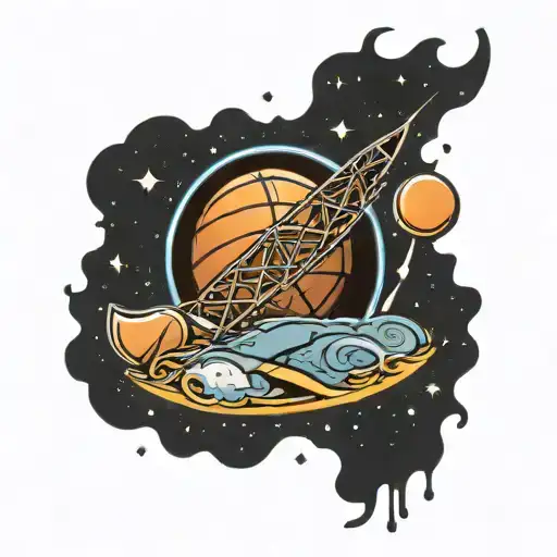 milky way with a basketball theme sleeve tattoo design idea