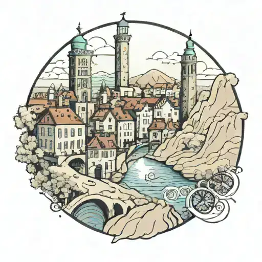 At the center of the tattoo is a city view. This landscape reflects the complexity of the streets and the intensity of life. tattoo design idea